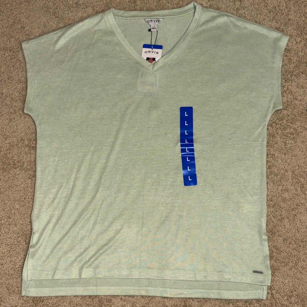 Orvis Classic Collection V-Neck Cap Sleeve Top Lightweight Tee Shirt green L